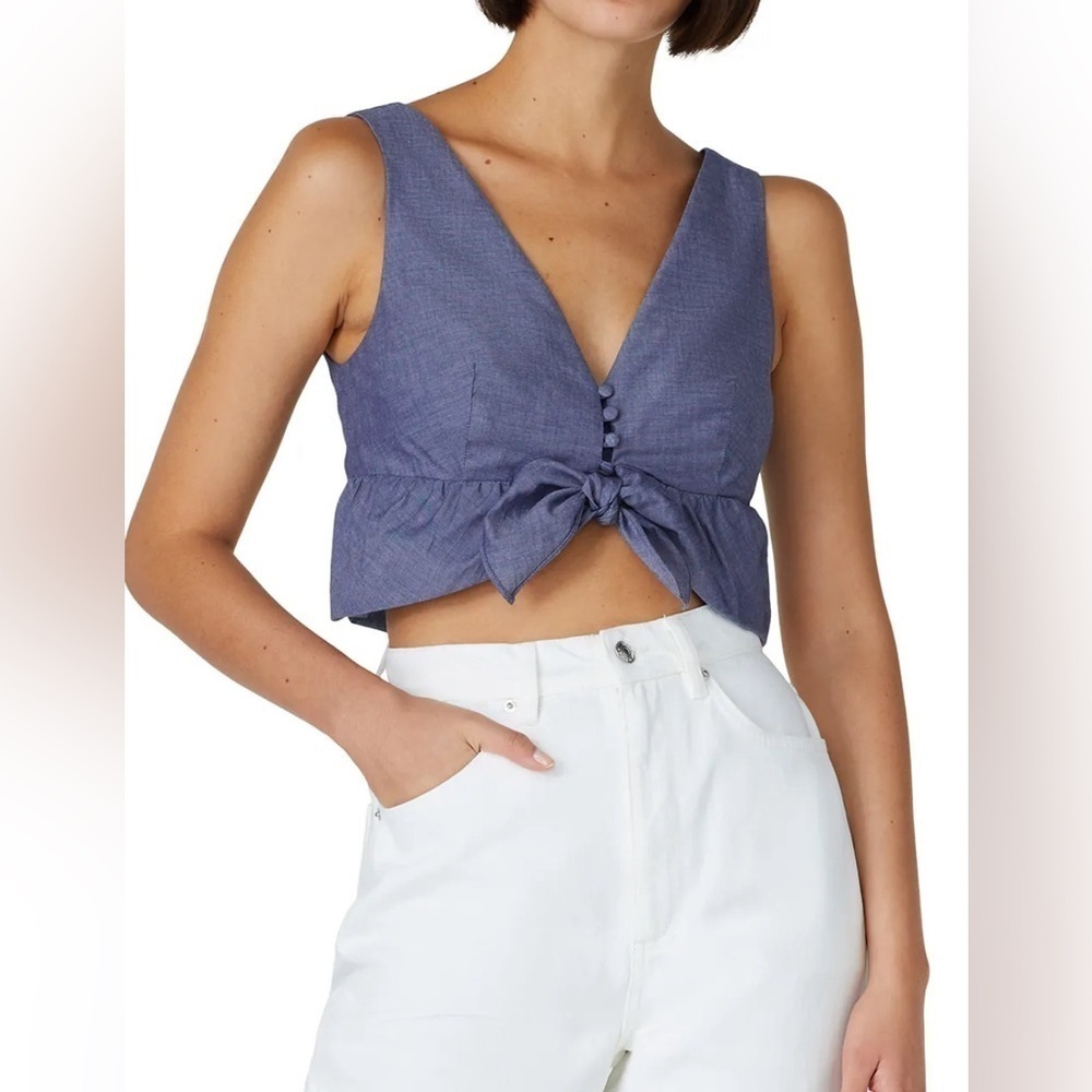 Thakoon Collective chambray ruffle crop top in women’s size 10/Ten
